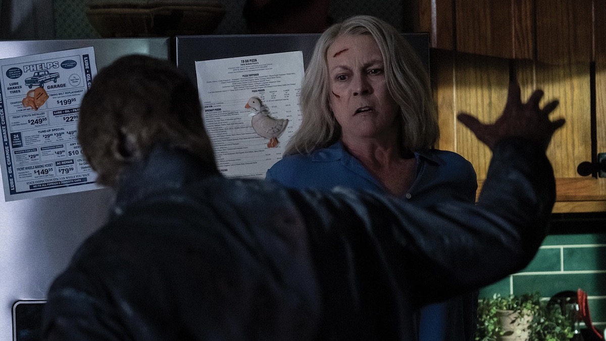 Michael Meyers attacking Laurie Strode in Halloween Ends