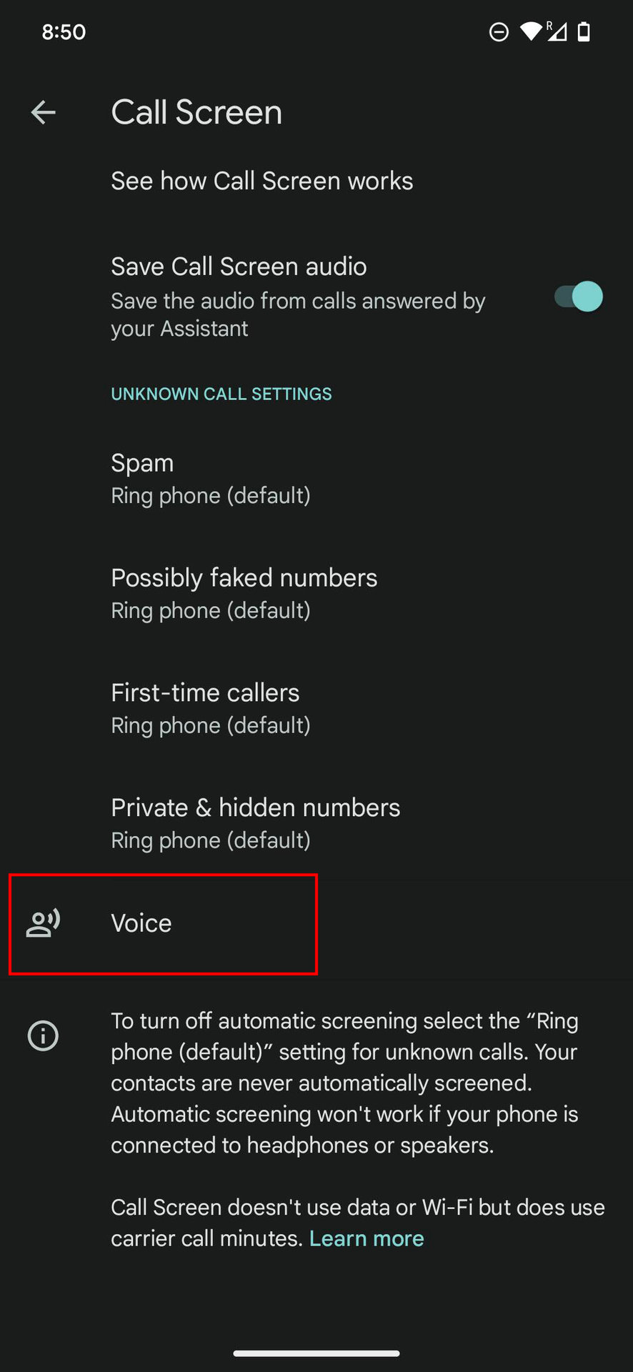 How to change the assistant voice for screened calls 5