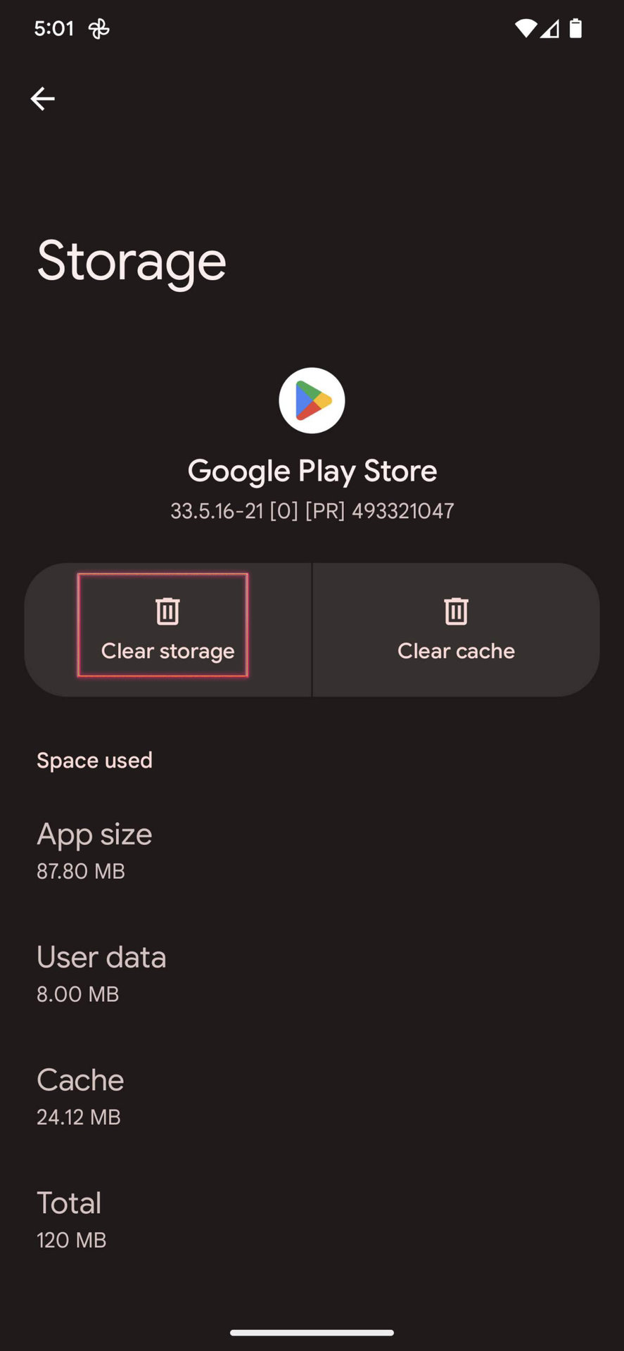 How to clear Google Play Store app storage on Android 13 5