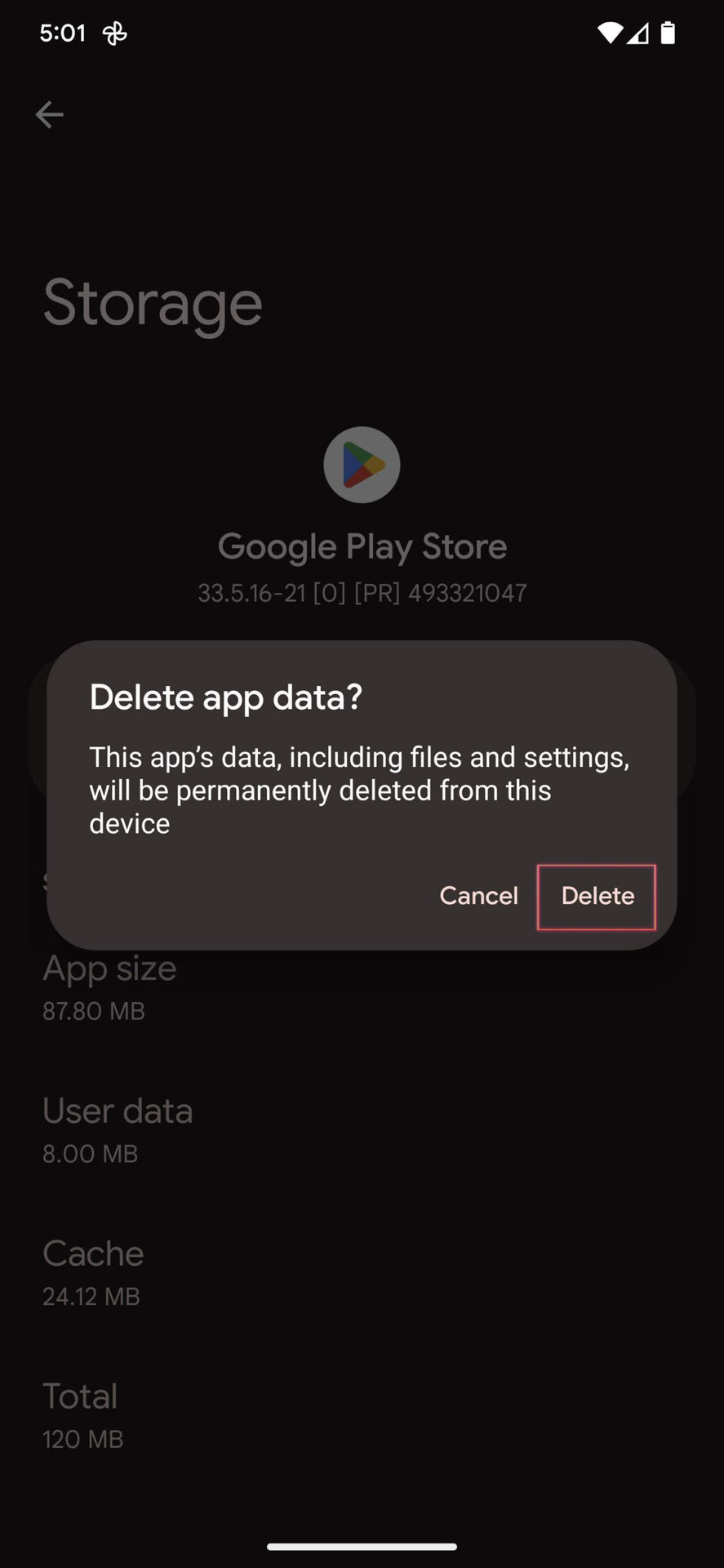How to clear Google Play Store app storage on Android 13 6