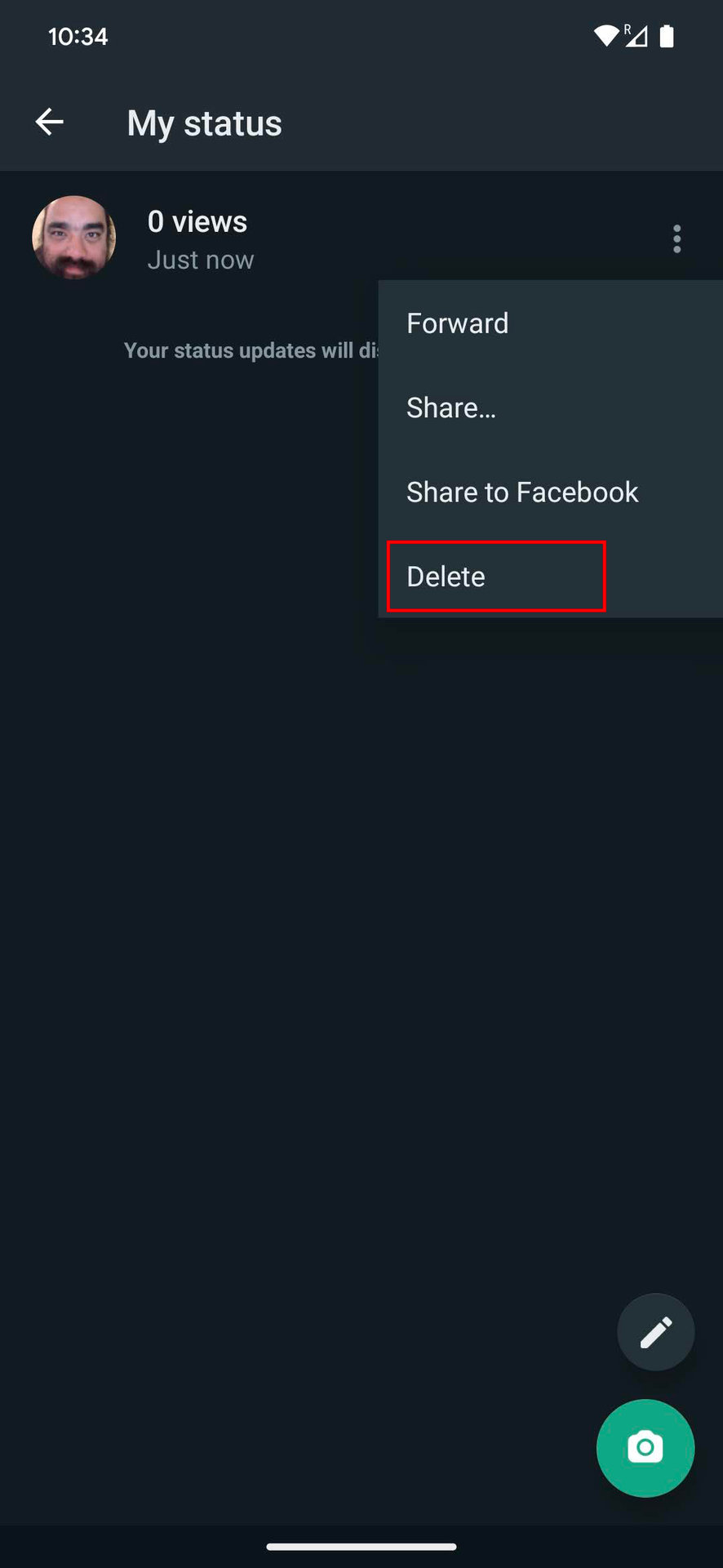 How to delete a WhatsApp status on Android 4