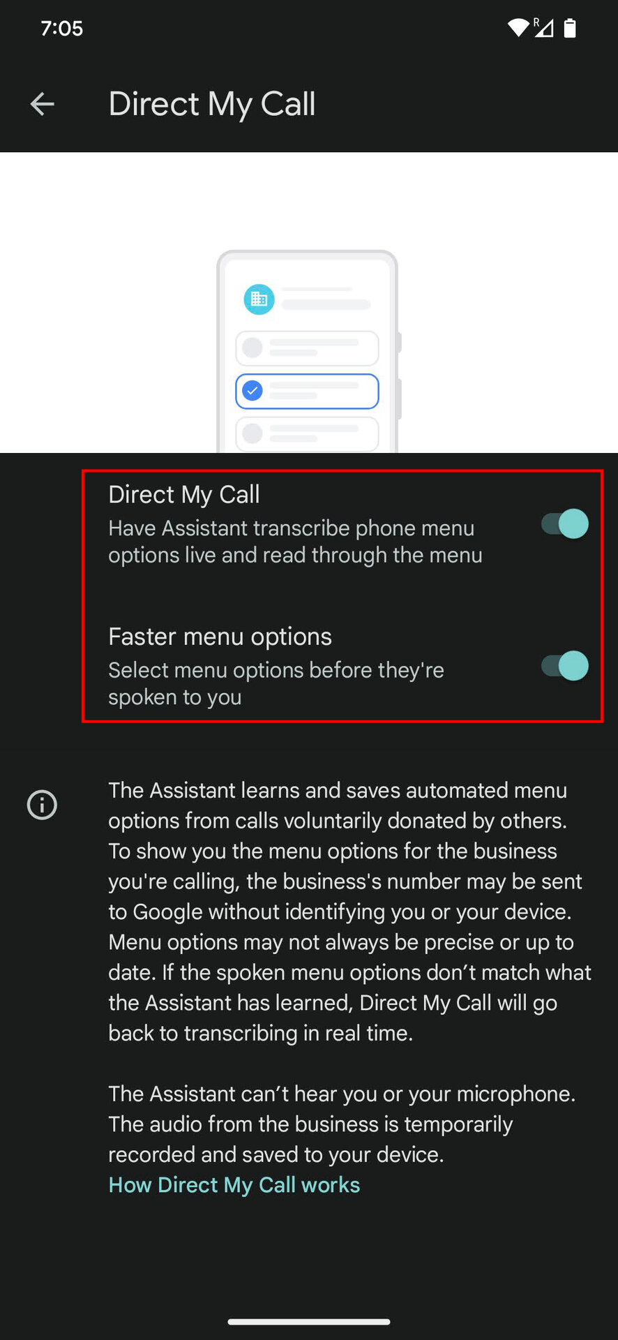 How to enable Direct My Call on Pixel 7 4