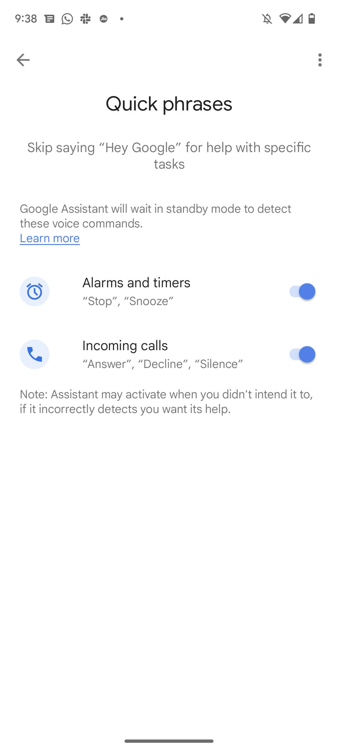 How to enable Quick phrases on Pixel 7 6