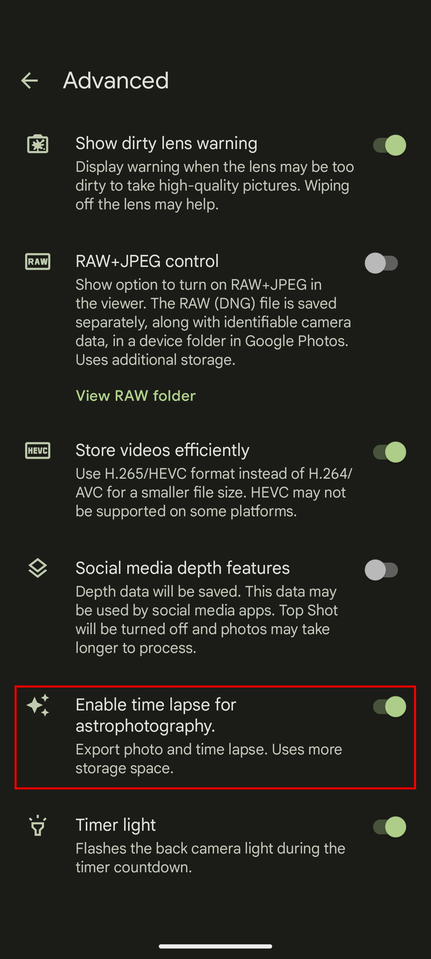 How to enable Time Lapse for Astrophotography on Pixel 7 4