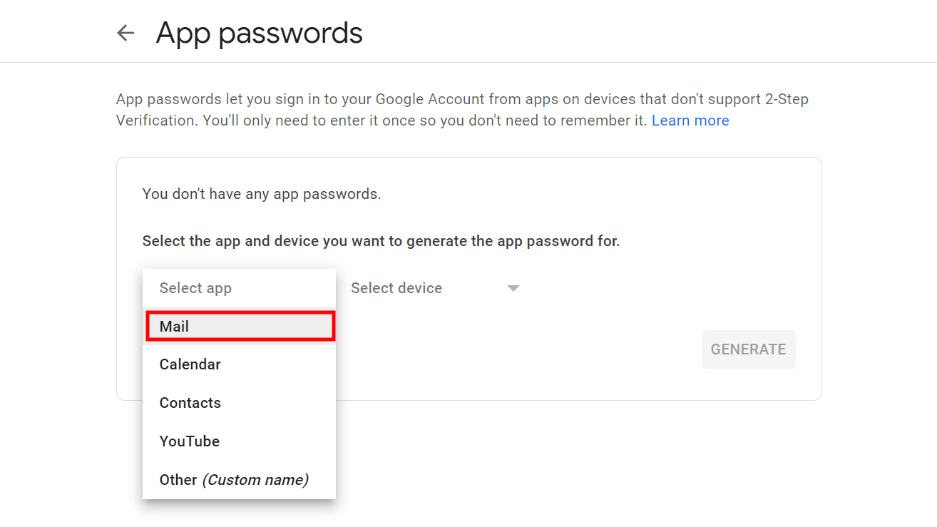 How to generate app password for Gmail email