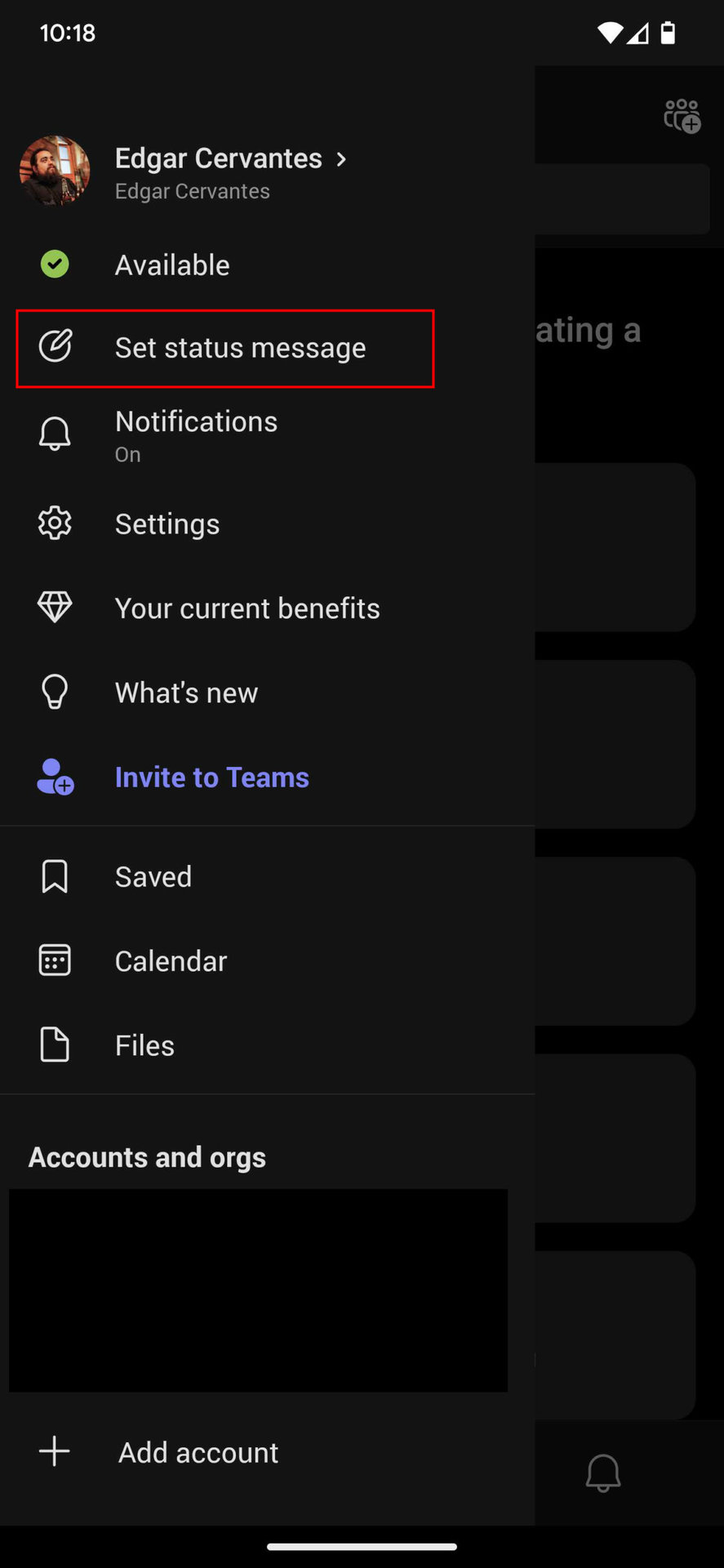 How to set status on Microosft Teams Android app 2