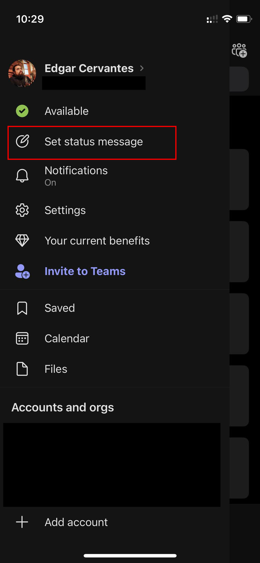 How to set status on Microsoft Teams app for iOS 2
