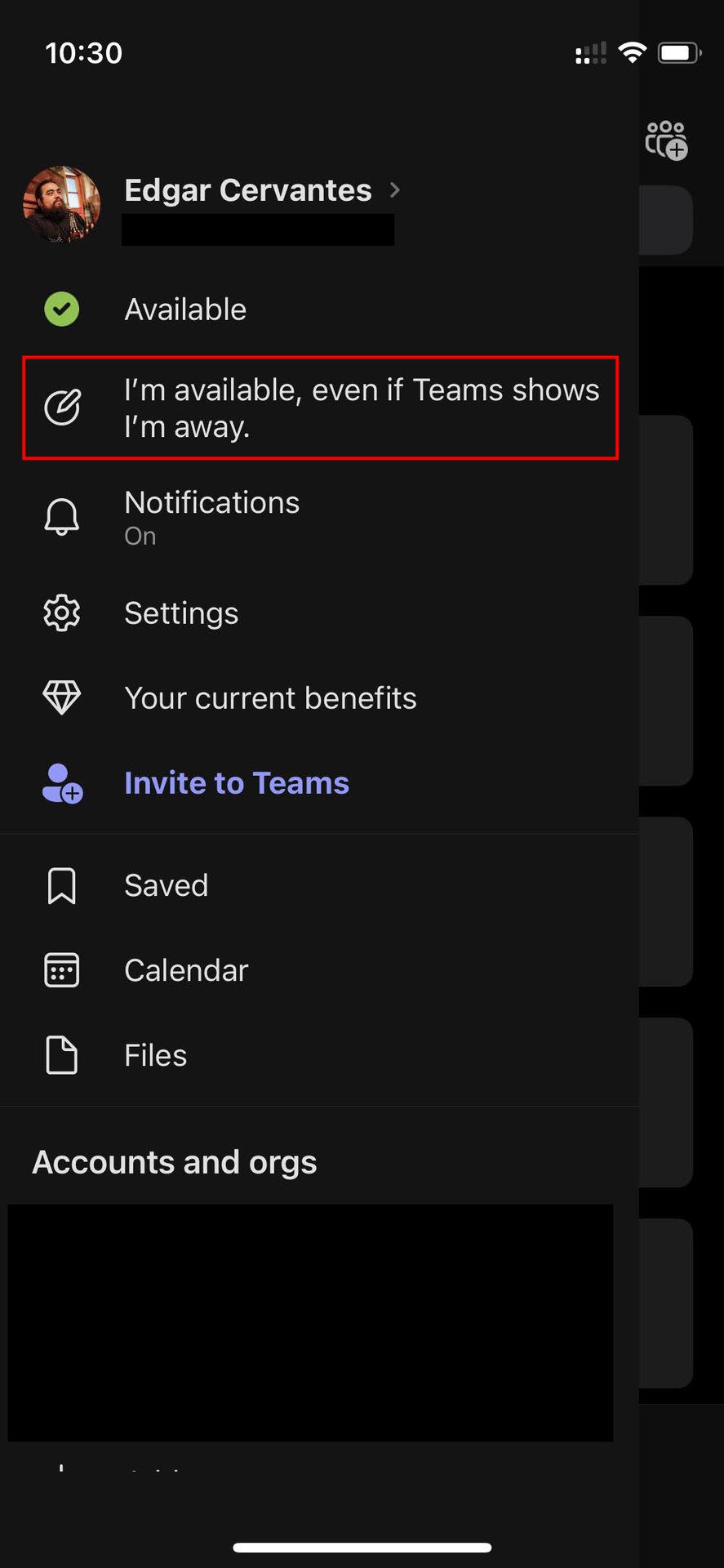 How to set status on Microsoft Teams app for iOS 6