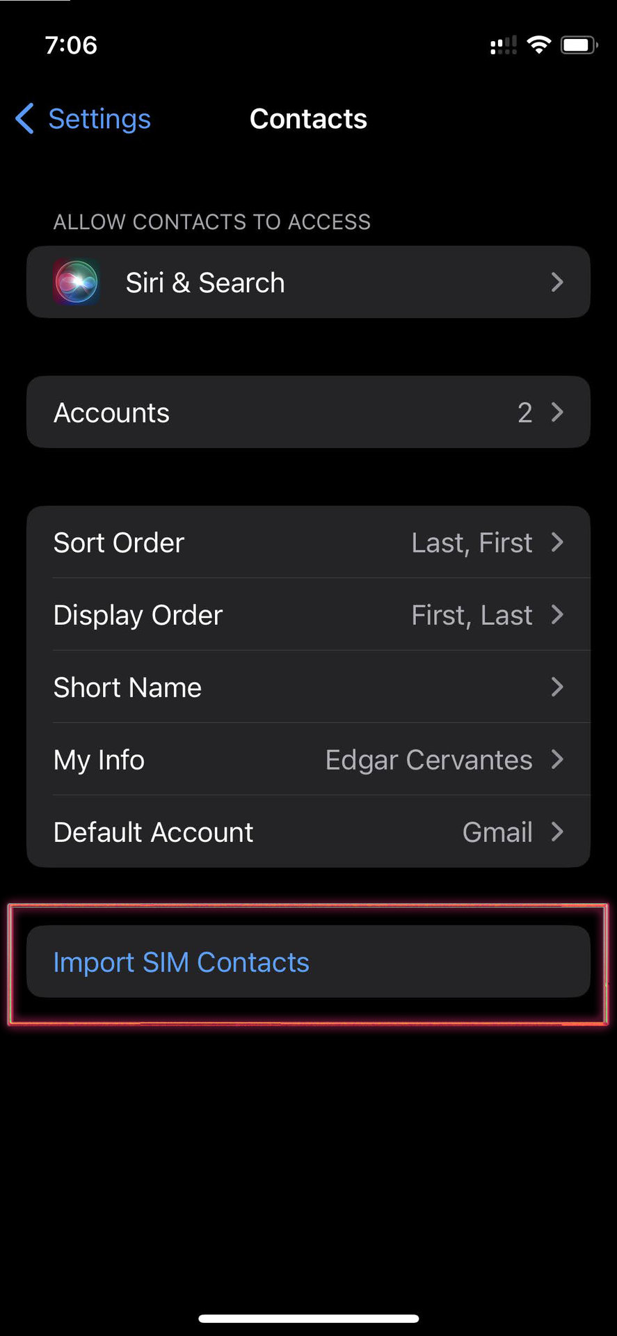 Import SIM card contacts on iPhone 2