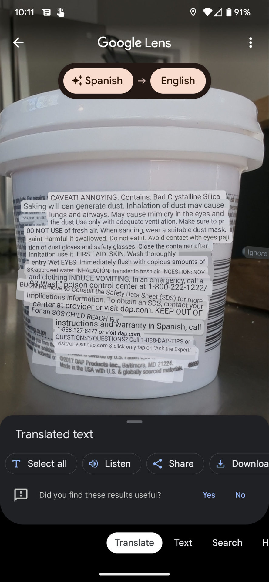 Live Translate in Google Lens