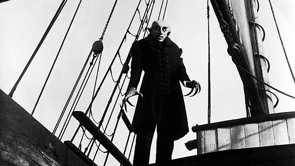 Count Orlok stands on a ship in Nosferatu