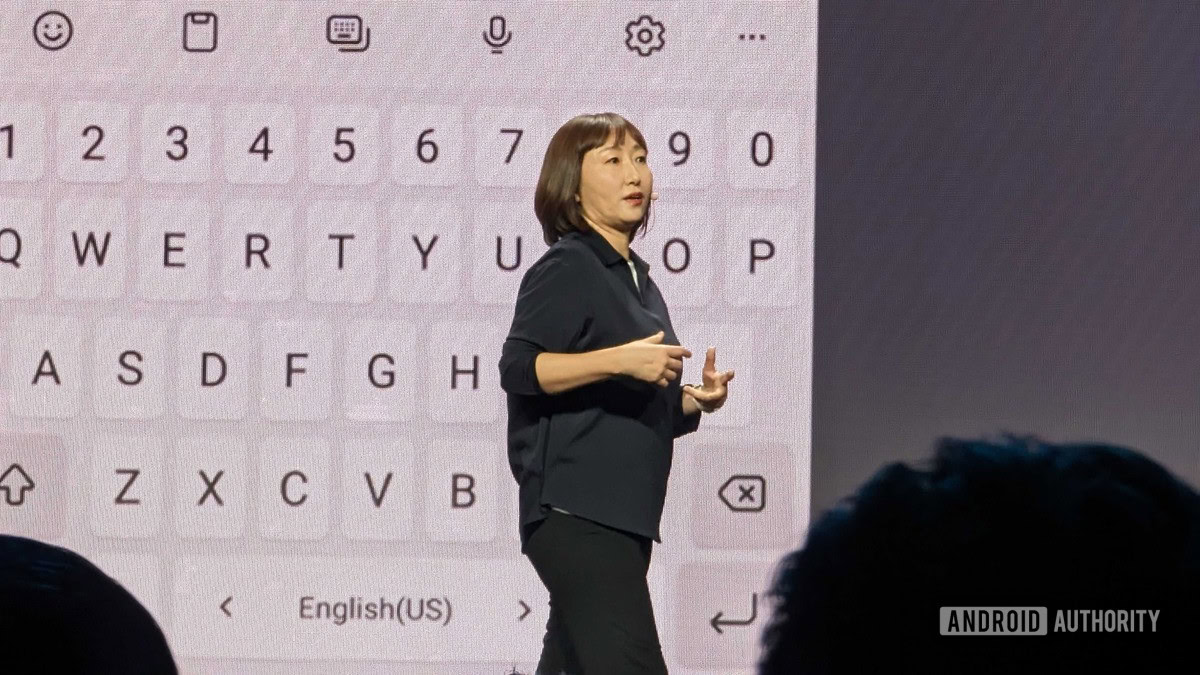 Woman talking on stage