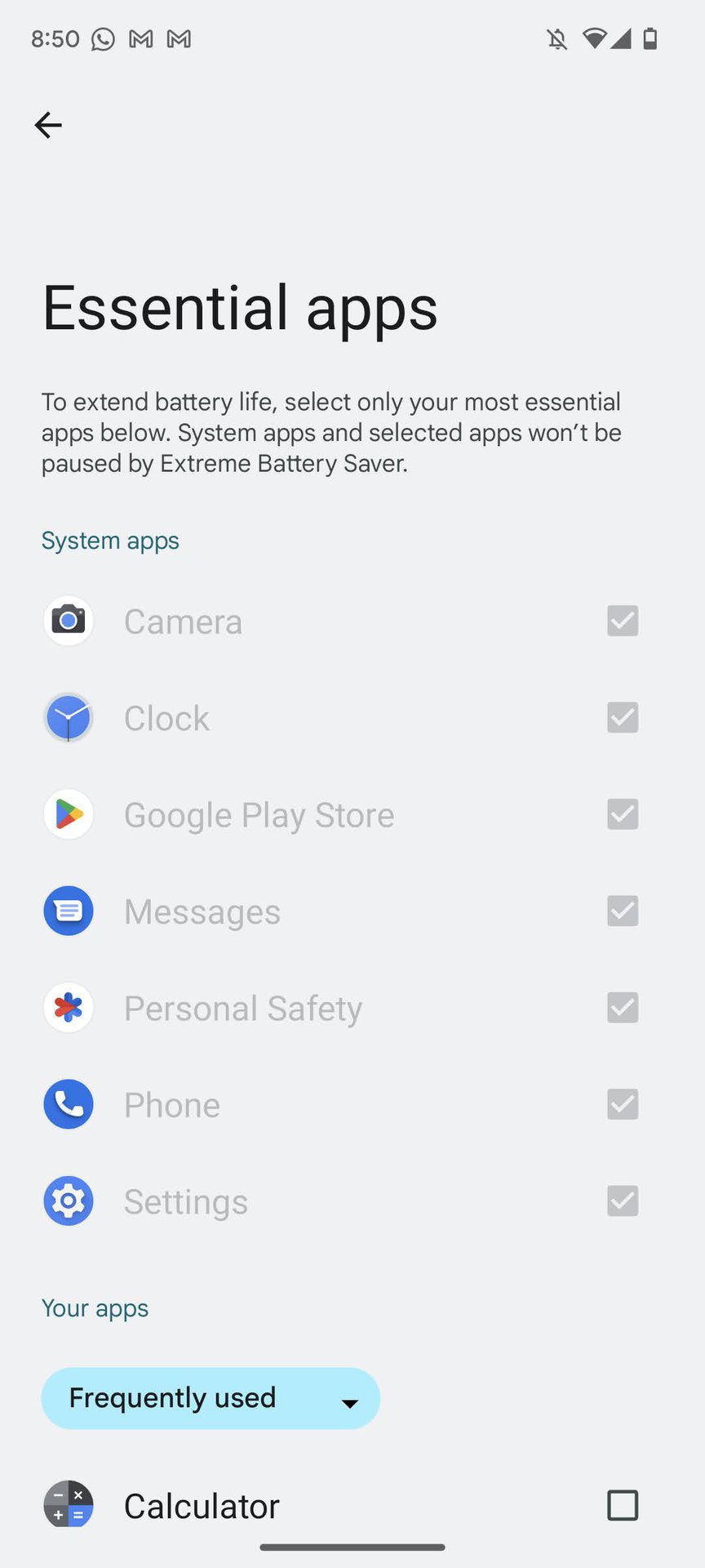 Picking essential apps for Extreme Battery Saver