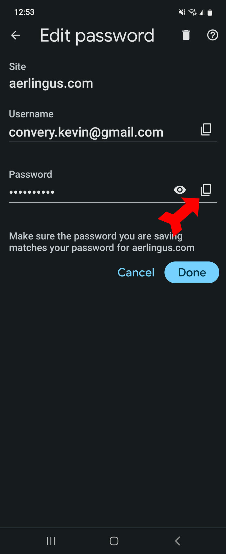 Saved Passwords Copy Password for Export