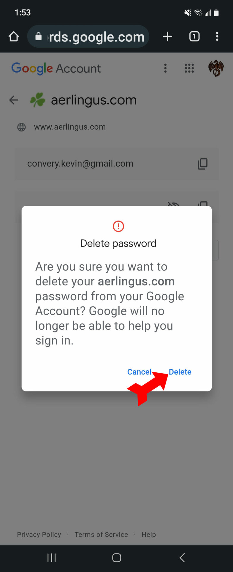 Saved Passwords Password Manager Confirm Delete