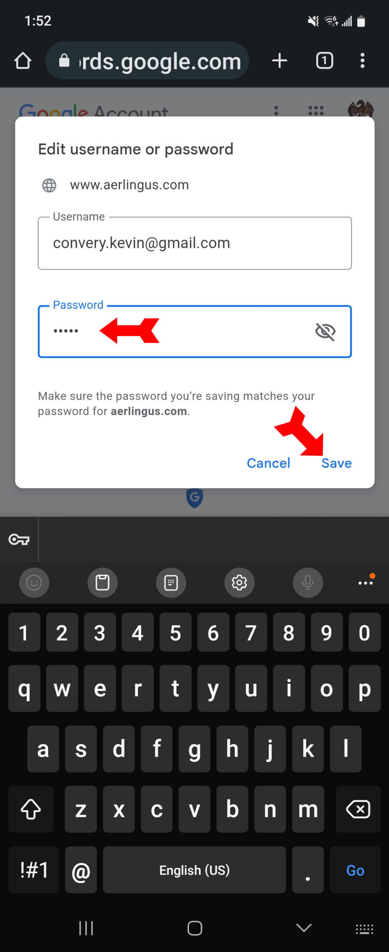 Saved Passwords Password Manager Confirm Edit