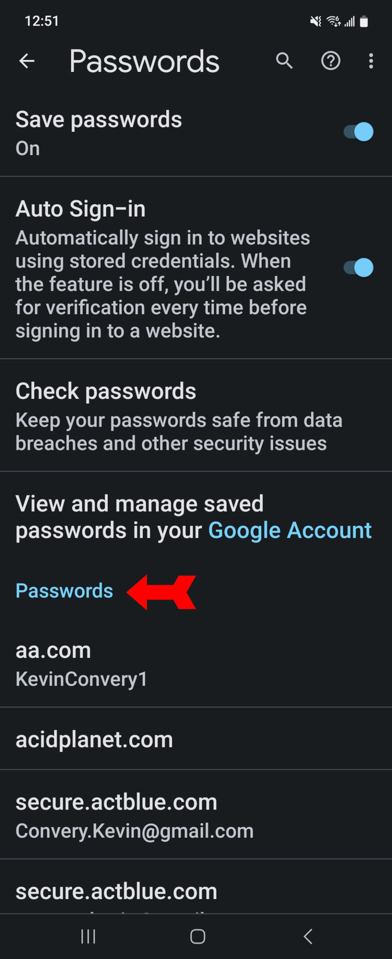 Passwords Page