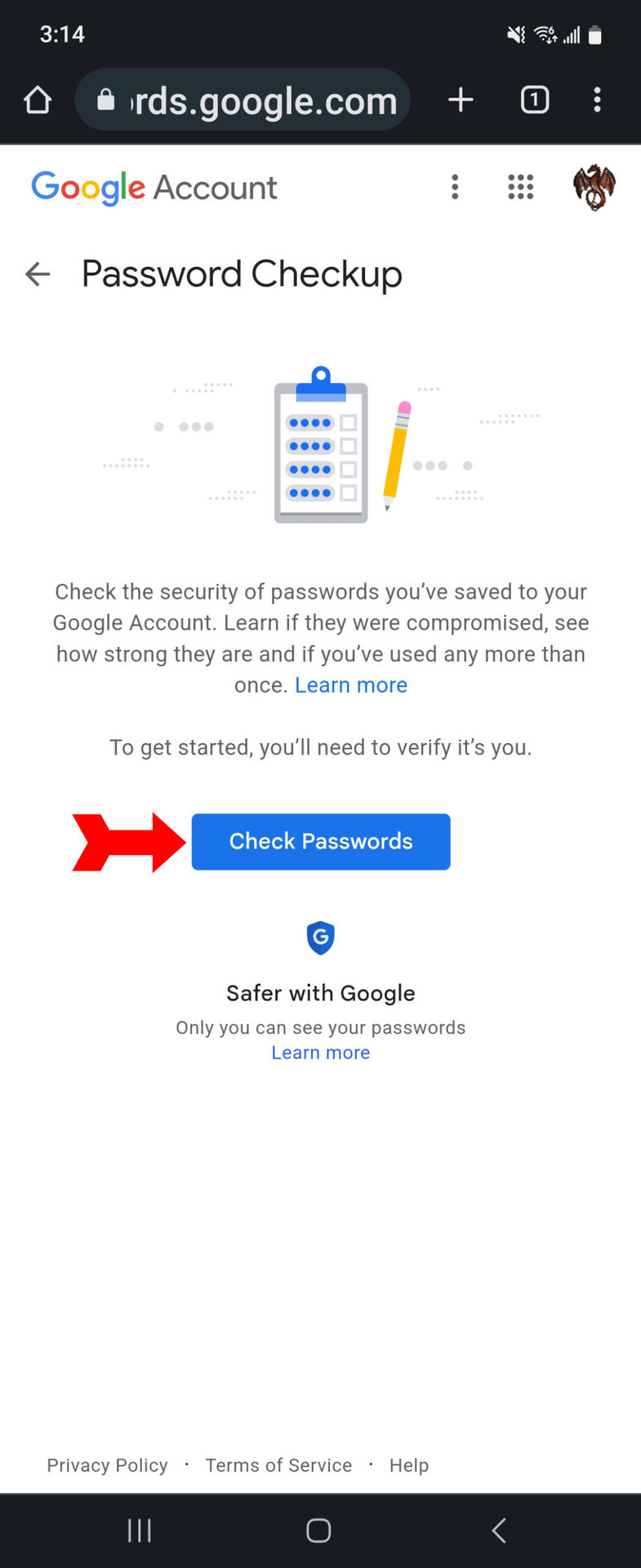 Saved Passwords Start Password Checkup