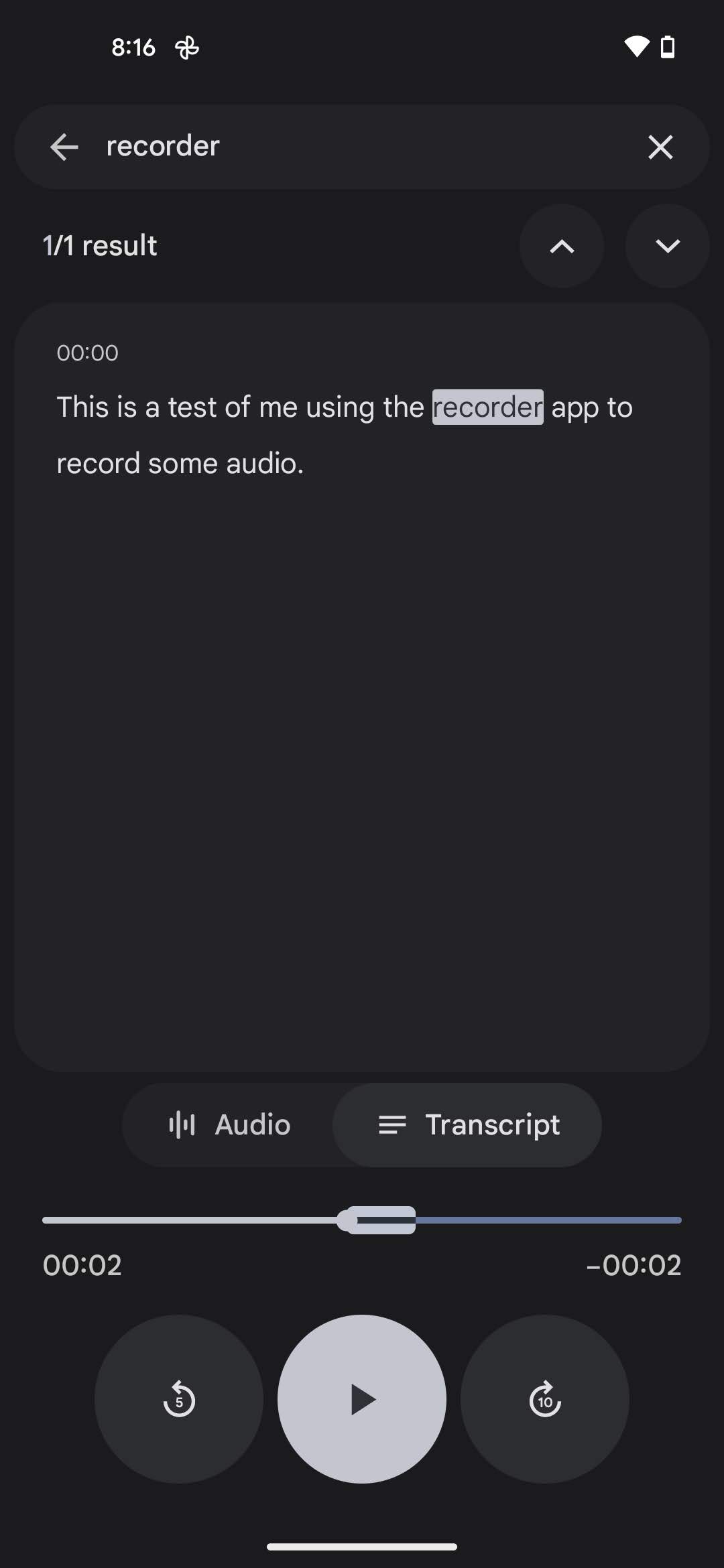 Search within Recorder recording 5