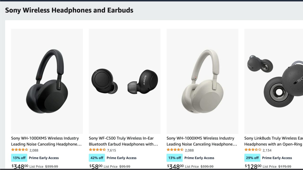 Amazon Prime Early Access deals on Sony WH-1000XM5, WF-1000XM4