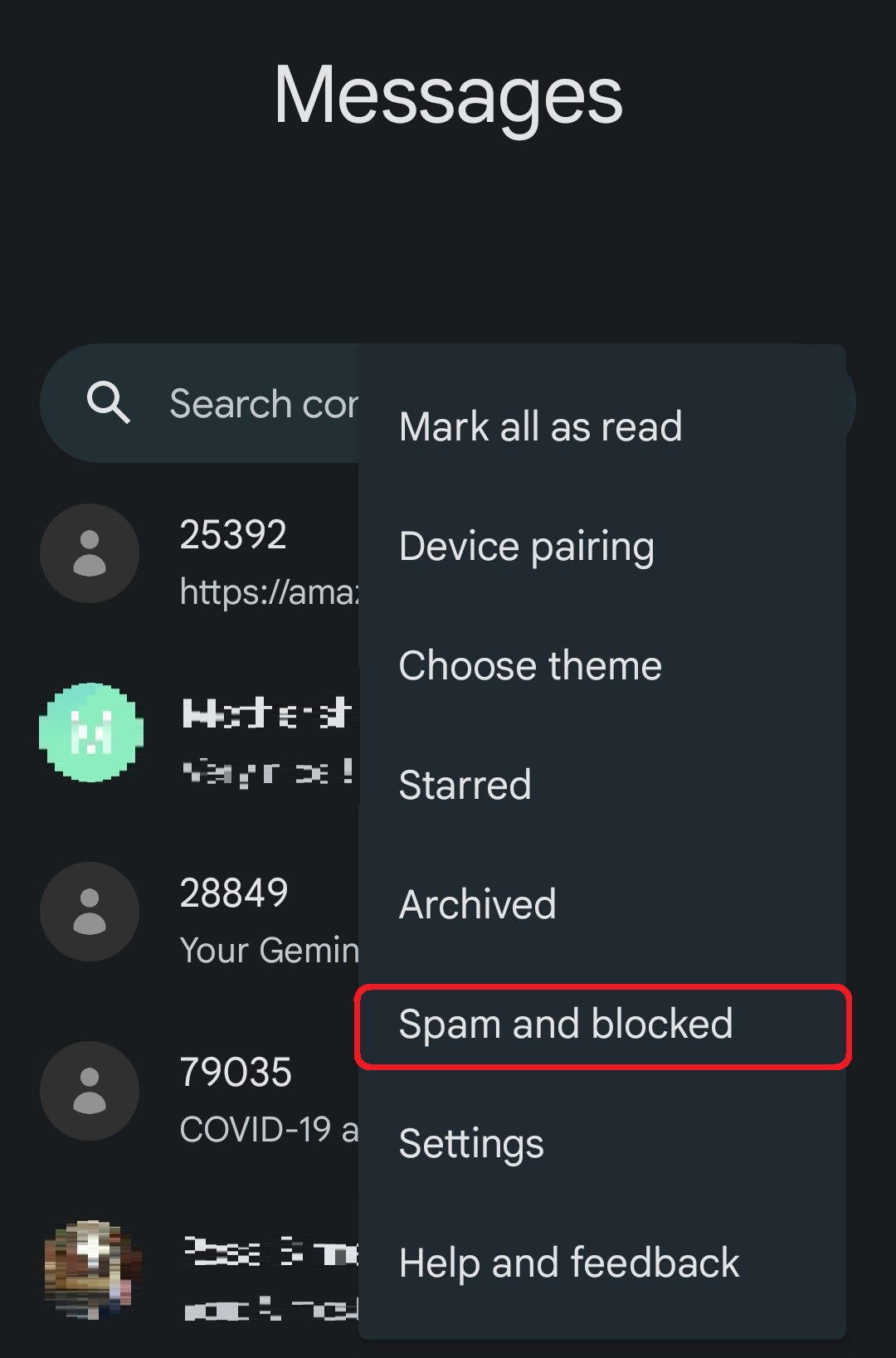 Spam dan pesan yang diblokir