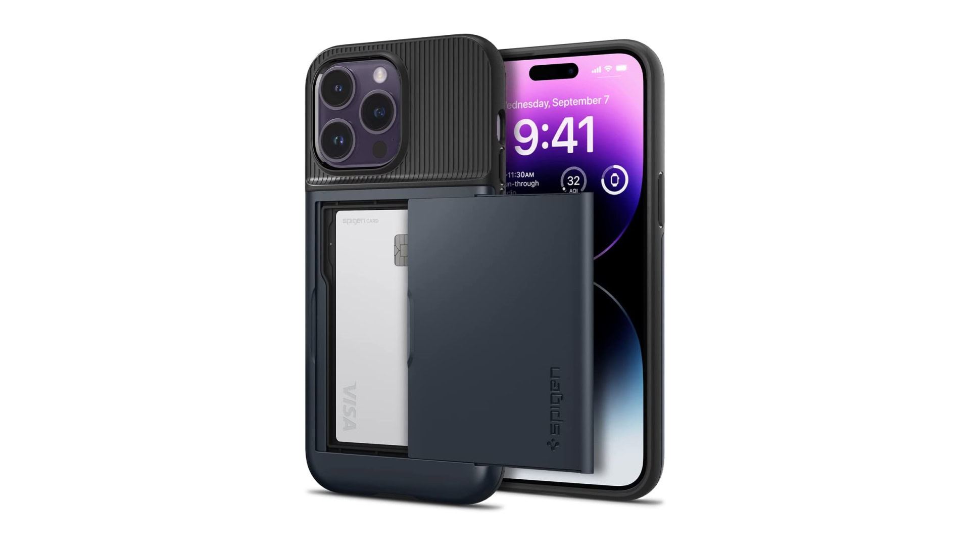 iPhone 14 Pro Bumper Armor Wallet Case with Credit Card Holder Black