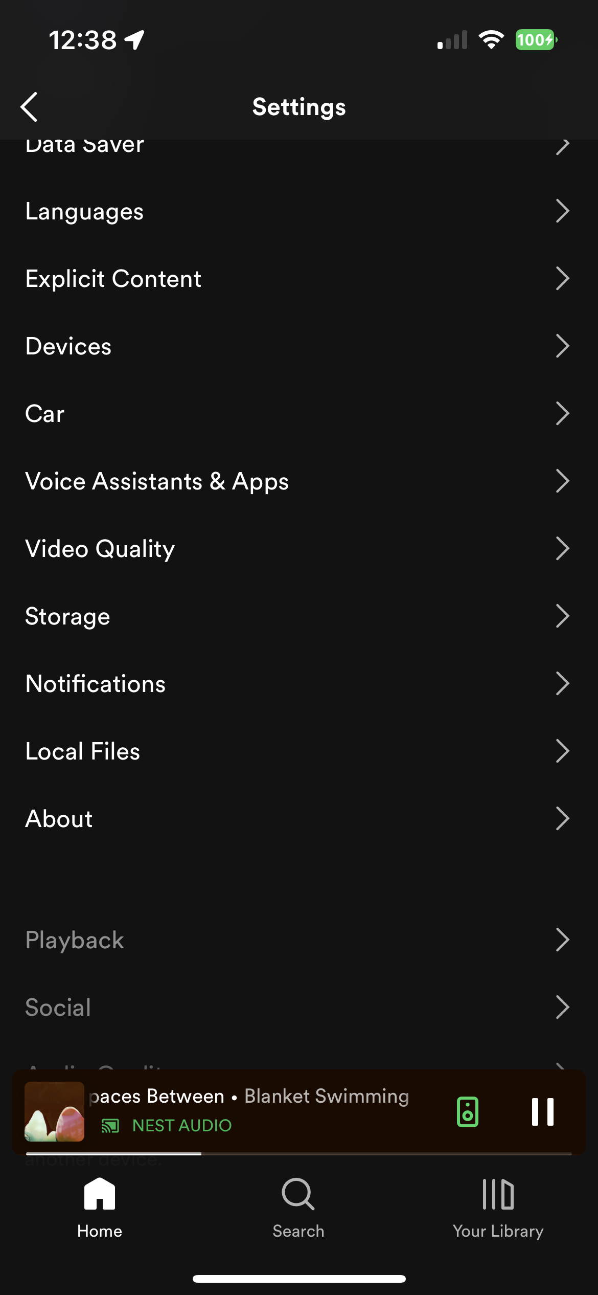 Storage highlighted in the Spotify Settings menu