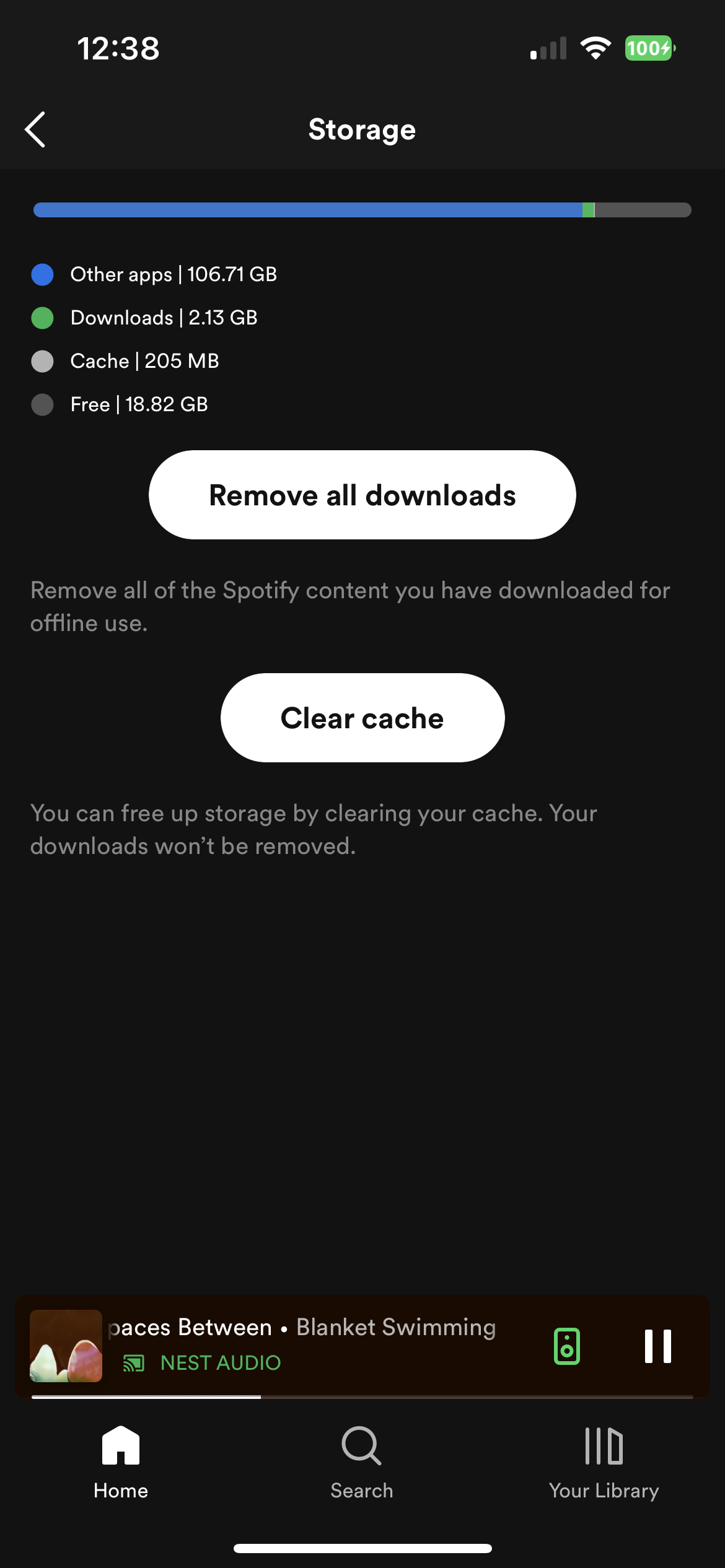 Storage options in the Spotify app
