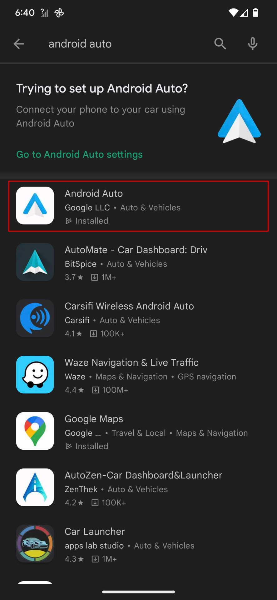 Uninstall and update Android Auto on Google Play Store 2