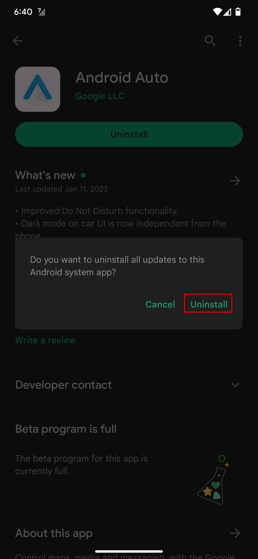 Uninstall and update Android Auto on Google Play Store 4