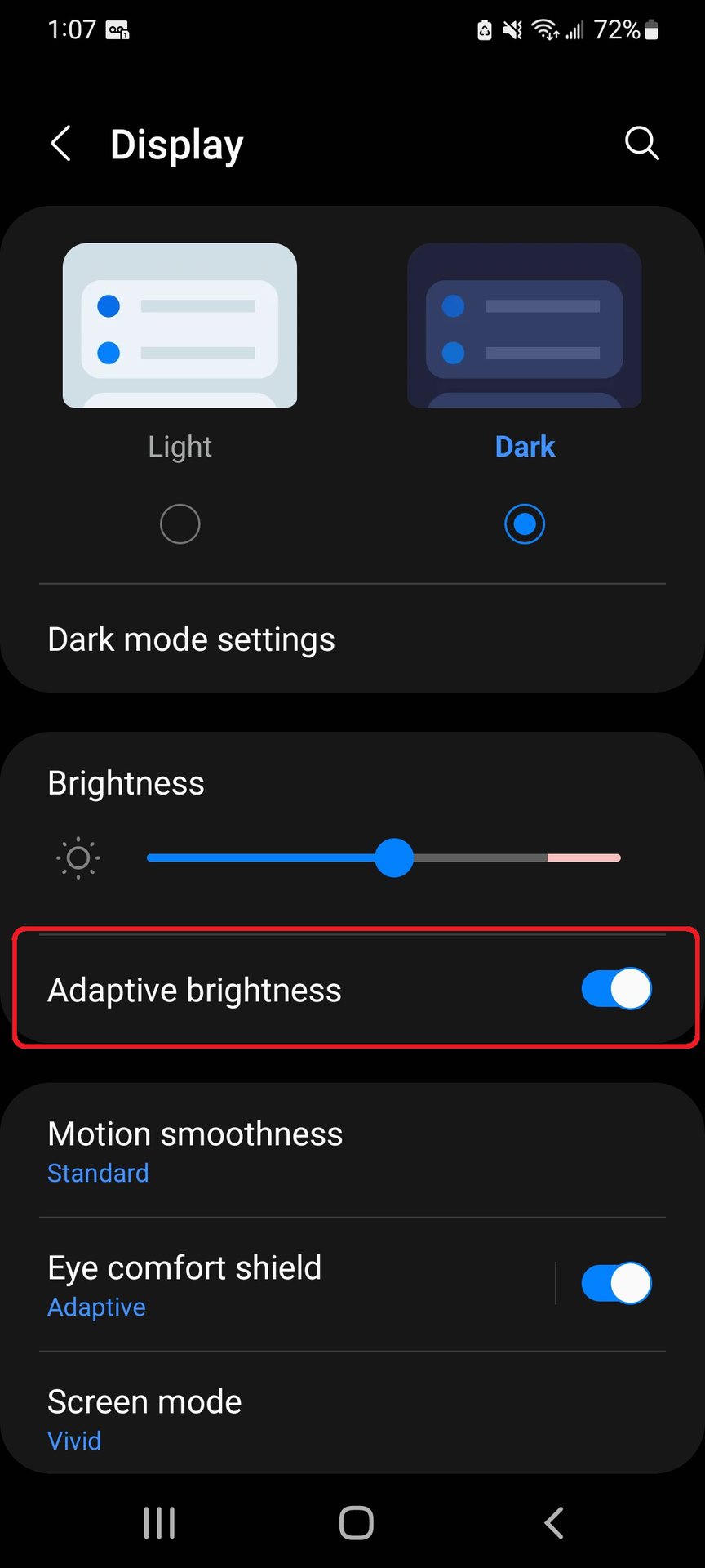 adaptive brightness on or off