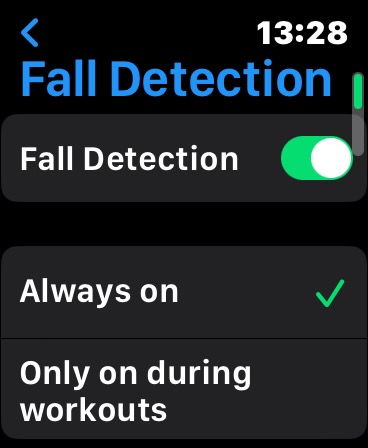 emergency safety apple watch fall detection toggle