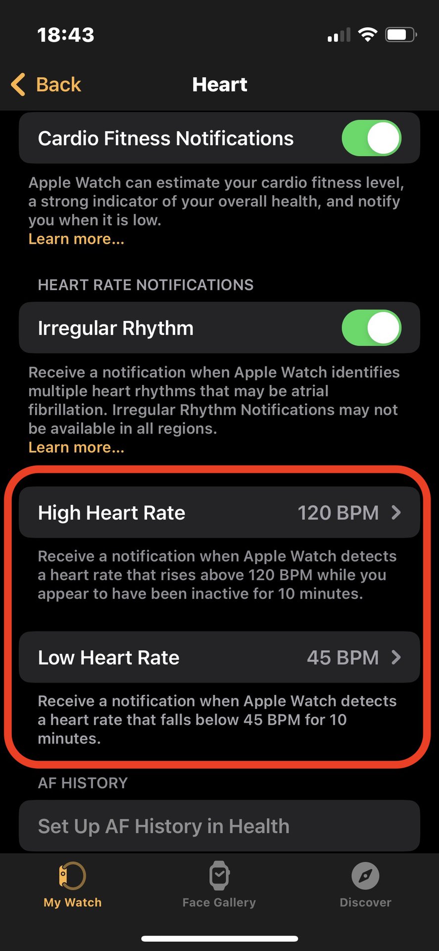 apple watch heart min max rates