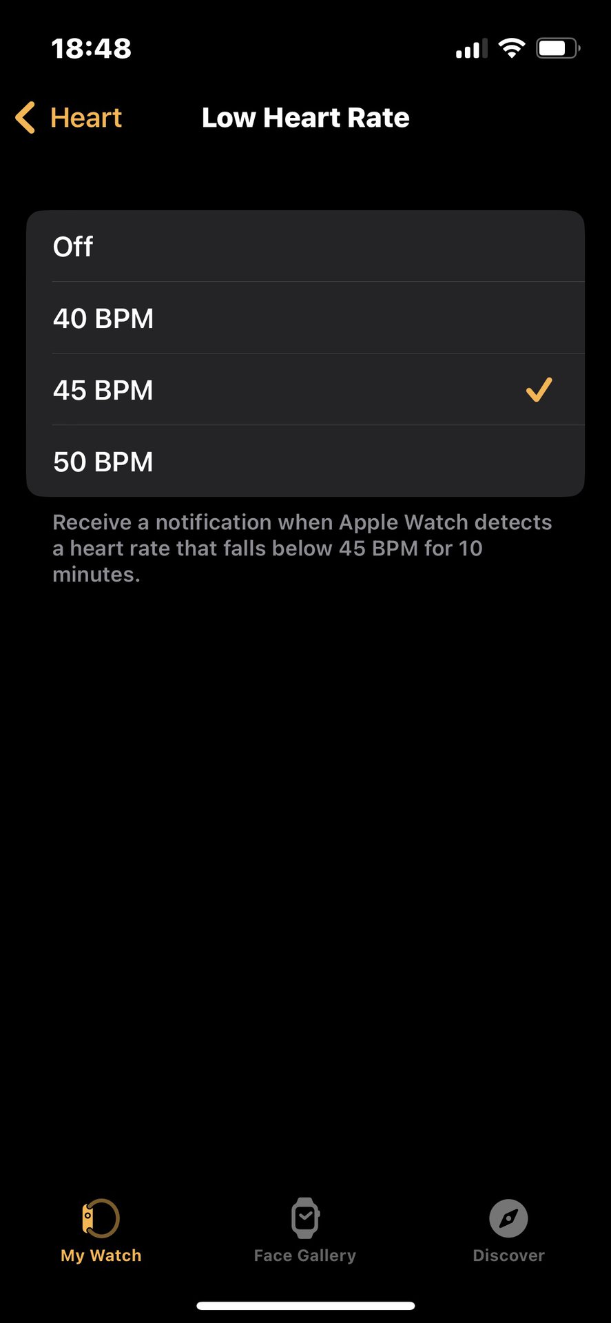apple watch low heart rate