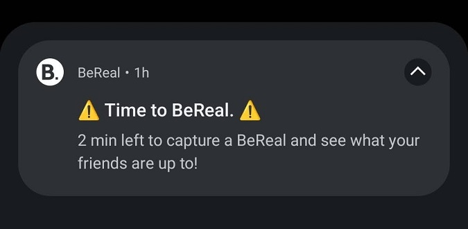 what a BeReal notification looks like an a prototypical Android device