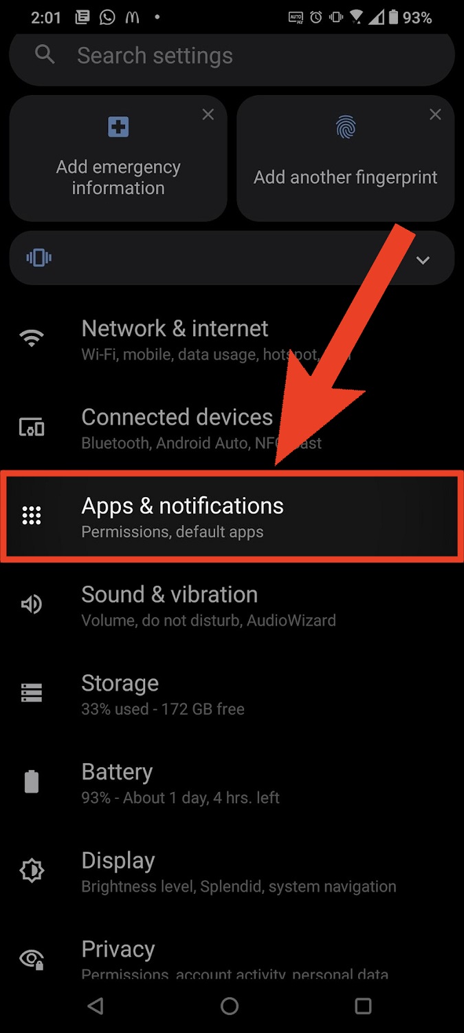 go to apps in android settings