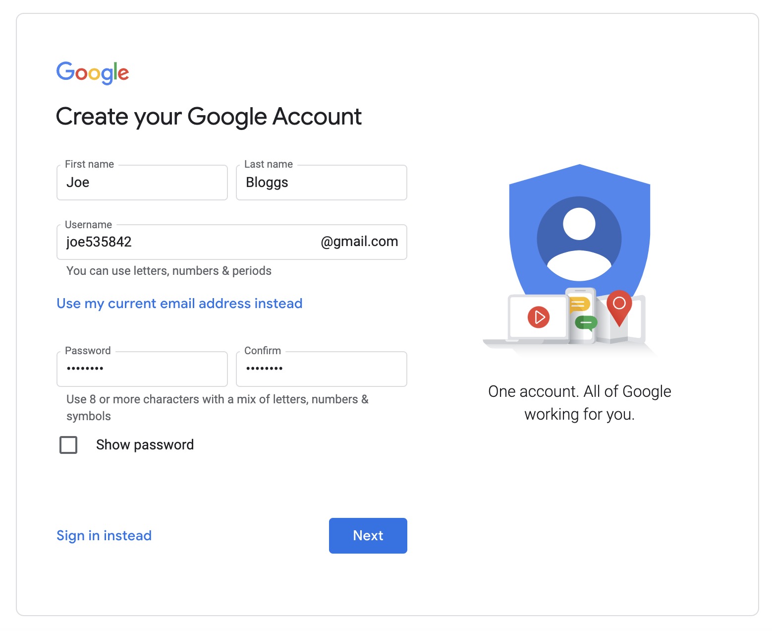 google account new signup
