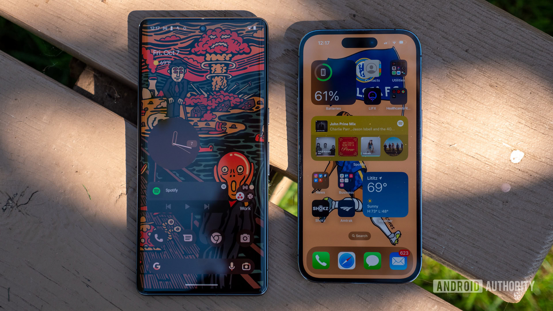 google pixel 7 pro vs apple iphone 14 pro home screens