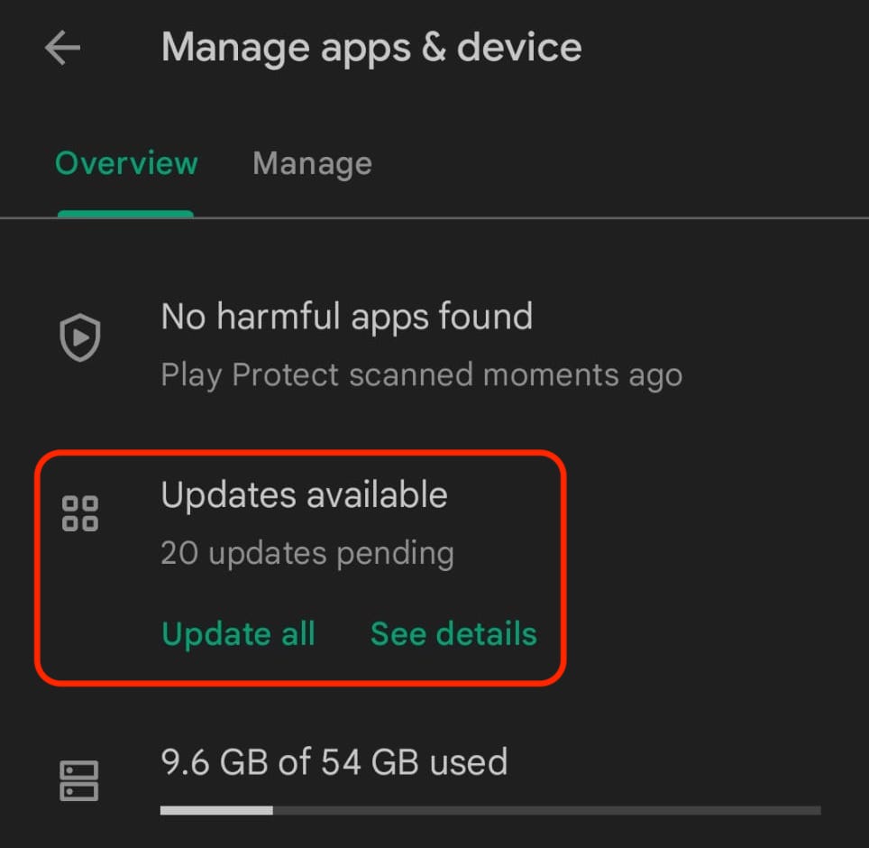 google play android updates available