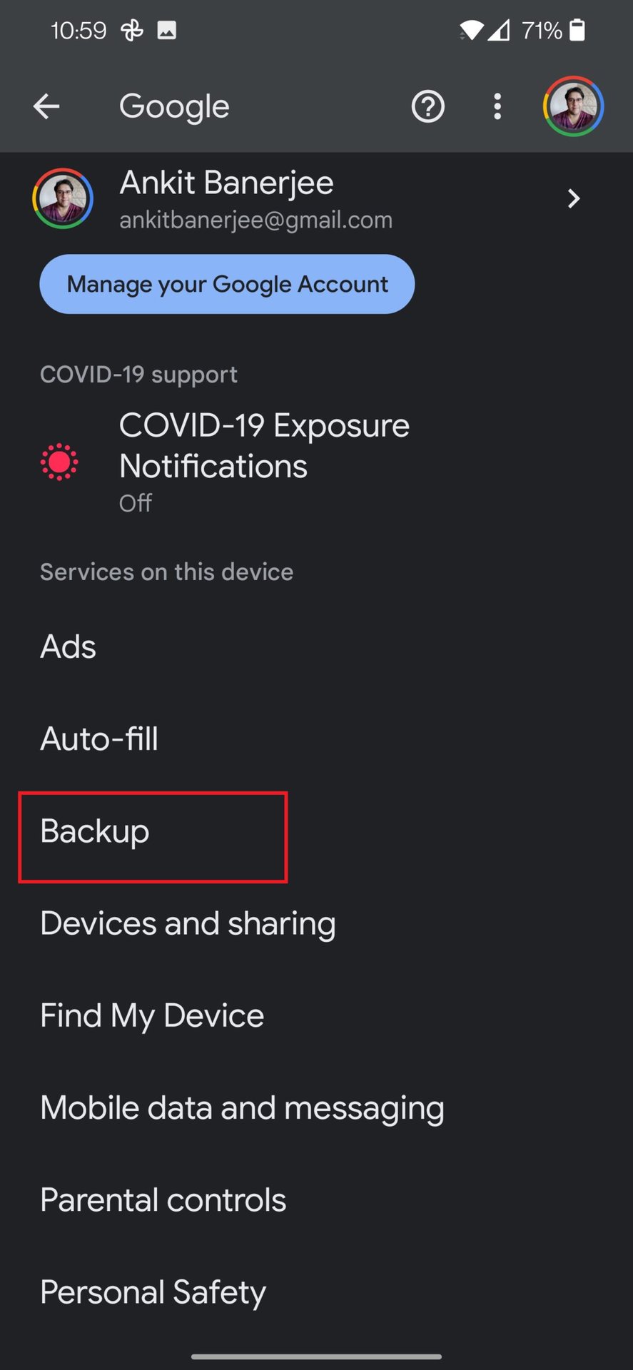 How do I access my Google backup settings?