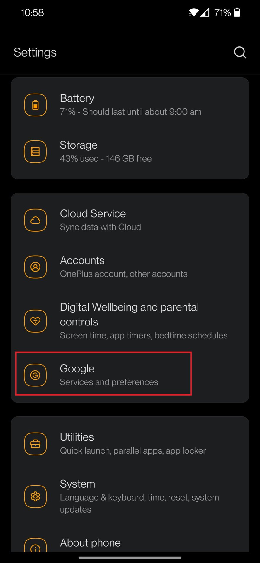 google settings phone