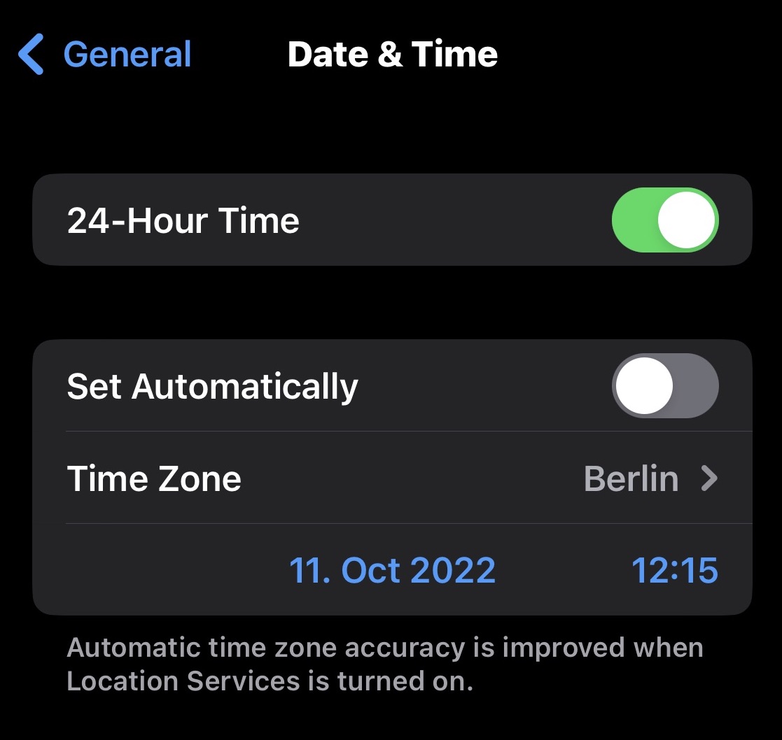 iphone settings date and time manual change