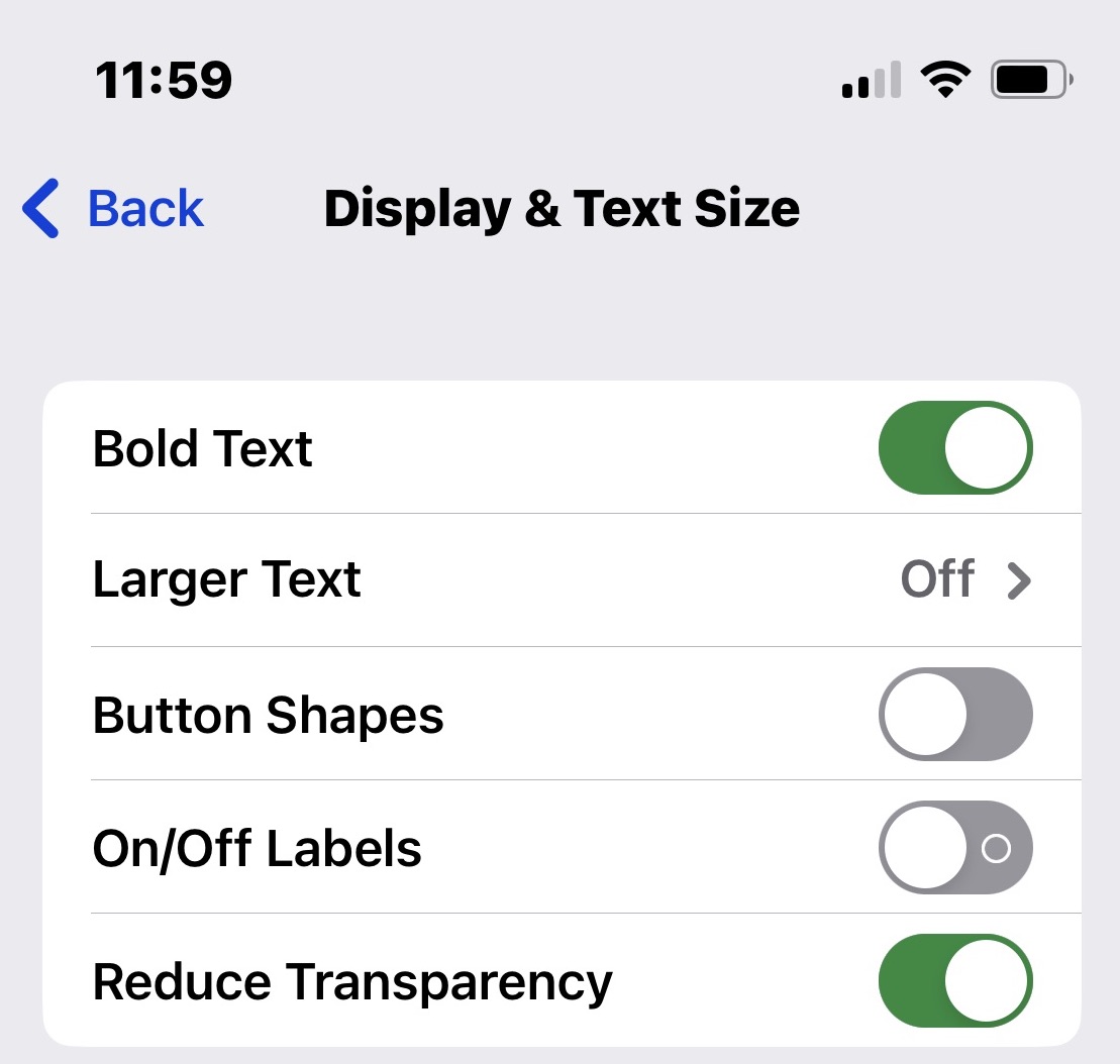iphone accessibility display text size options