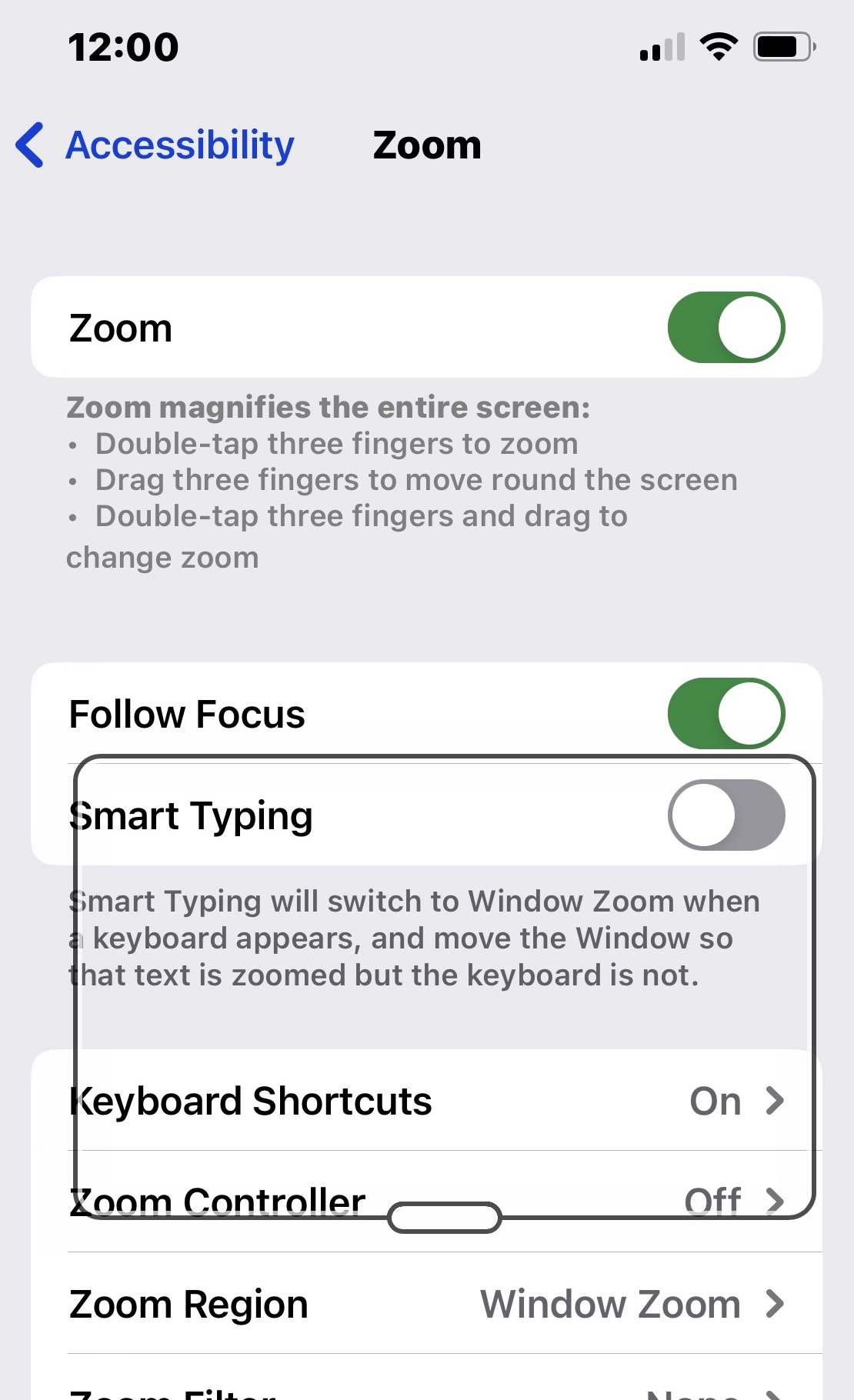 iphone accessibility zoom function enabled
