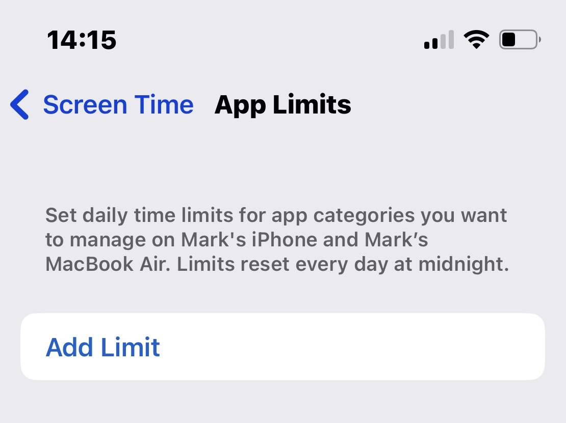 iphone app limits add a limit