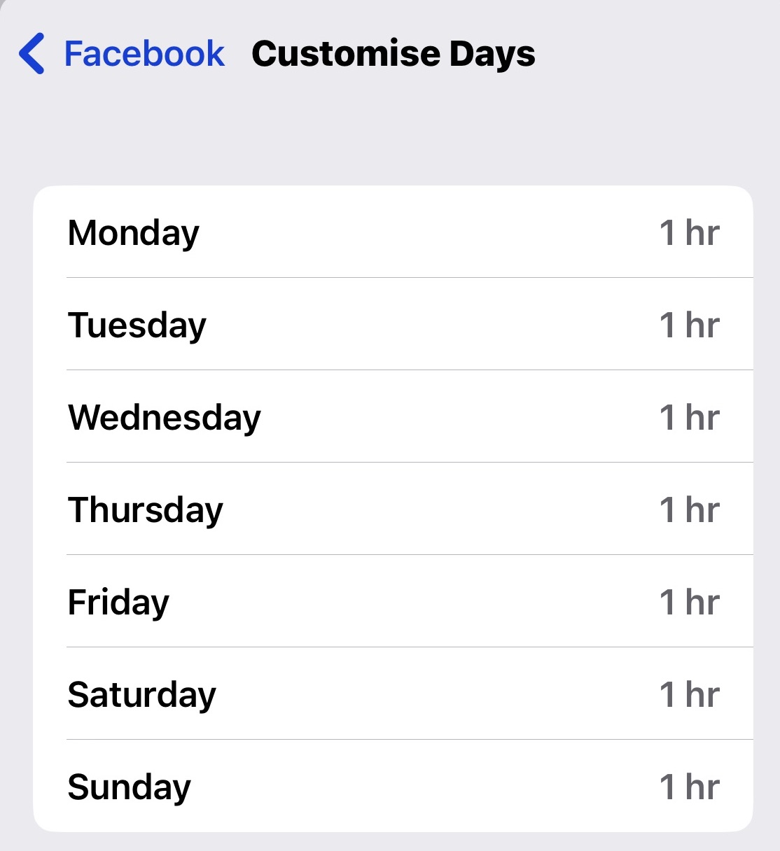 iphone app limits customize days