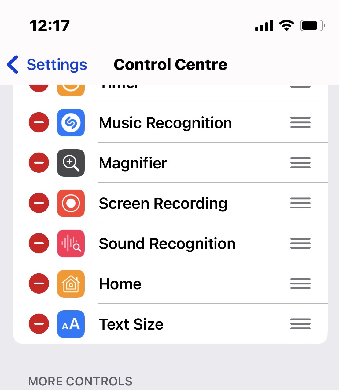 iphone control center add text size