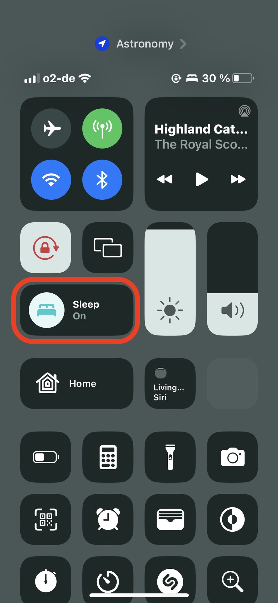 iphone control center sleep mode on