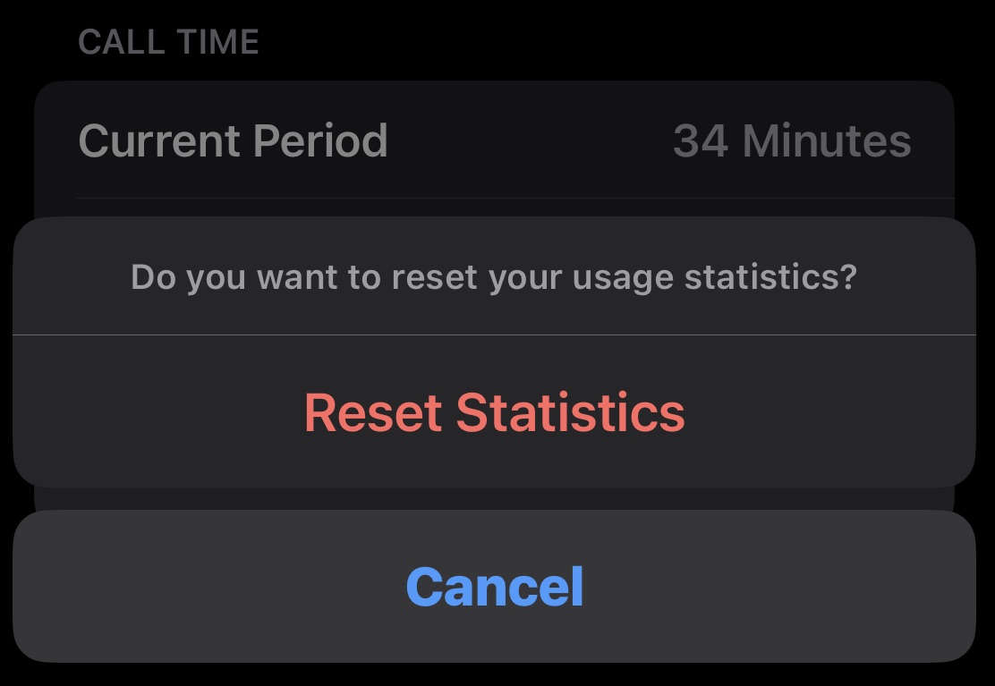 iphone data usage reset stats