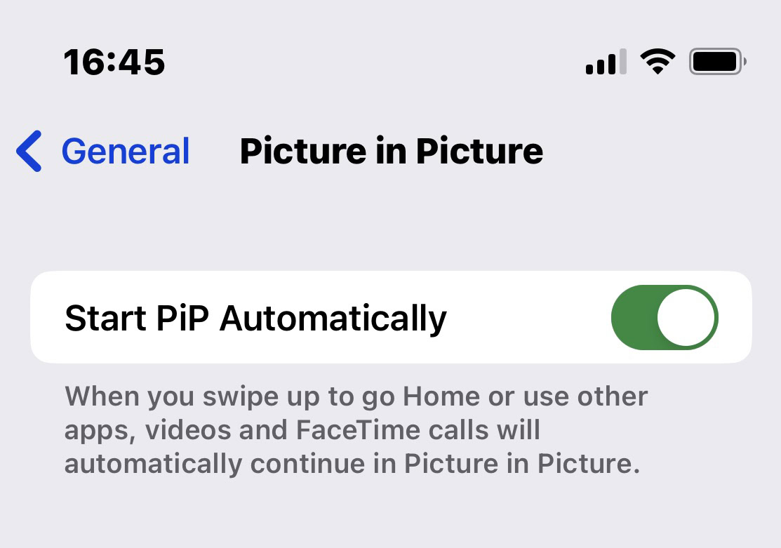 iphone enable disable picture in picture